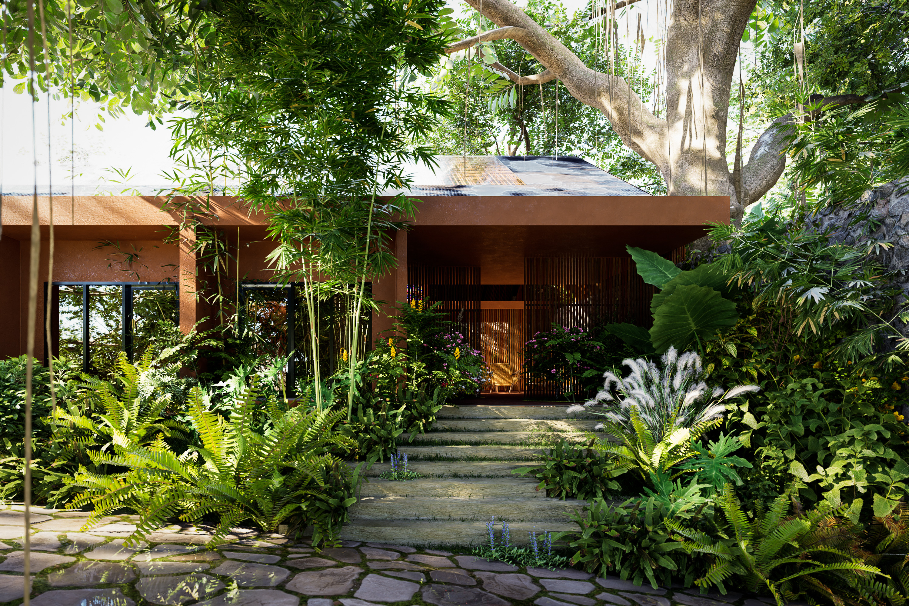 Entrance to the Canaan SeniorCare campus surrounded by greenery